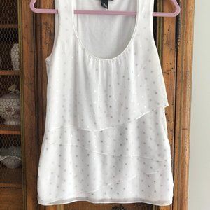 WHBM White top with silver polka dots; size S